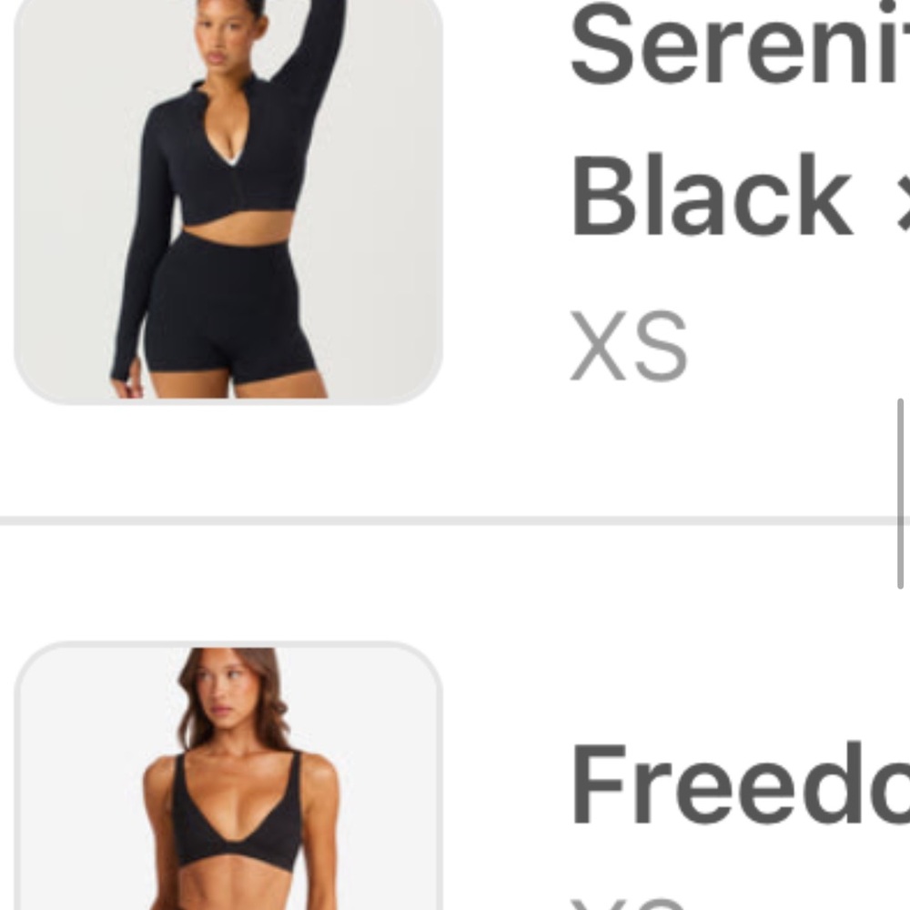 BUNDLE CSB Serenity Black Long Sleeve Crop Top + Freedom Top / Bra XS NWOT